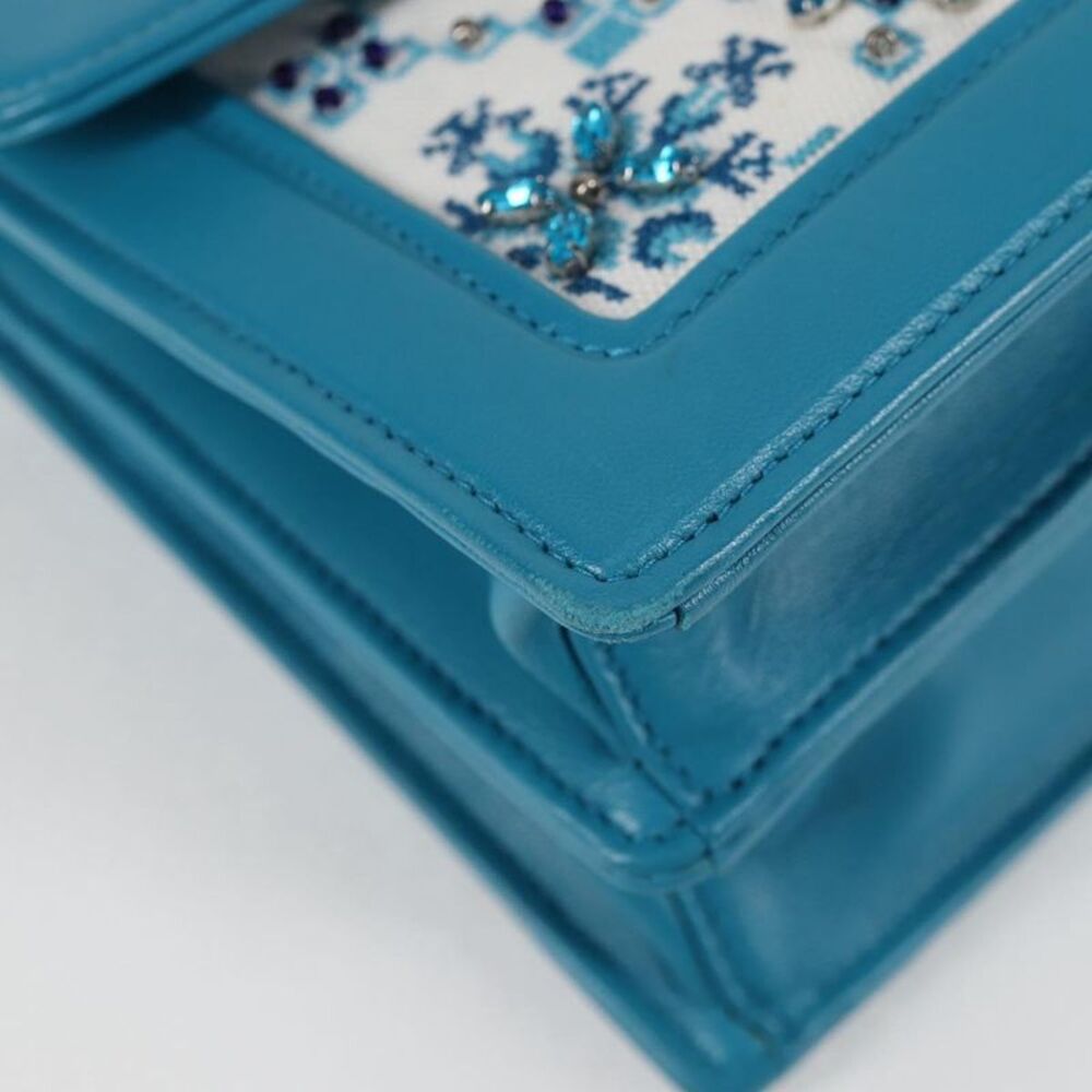 Miu Miu Chain Shoulder Bag Blue Canvas Shoulder Bag (Pre-Owned) - Picture 6 of 16